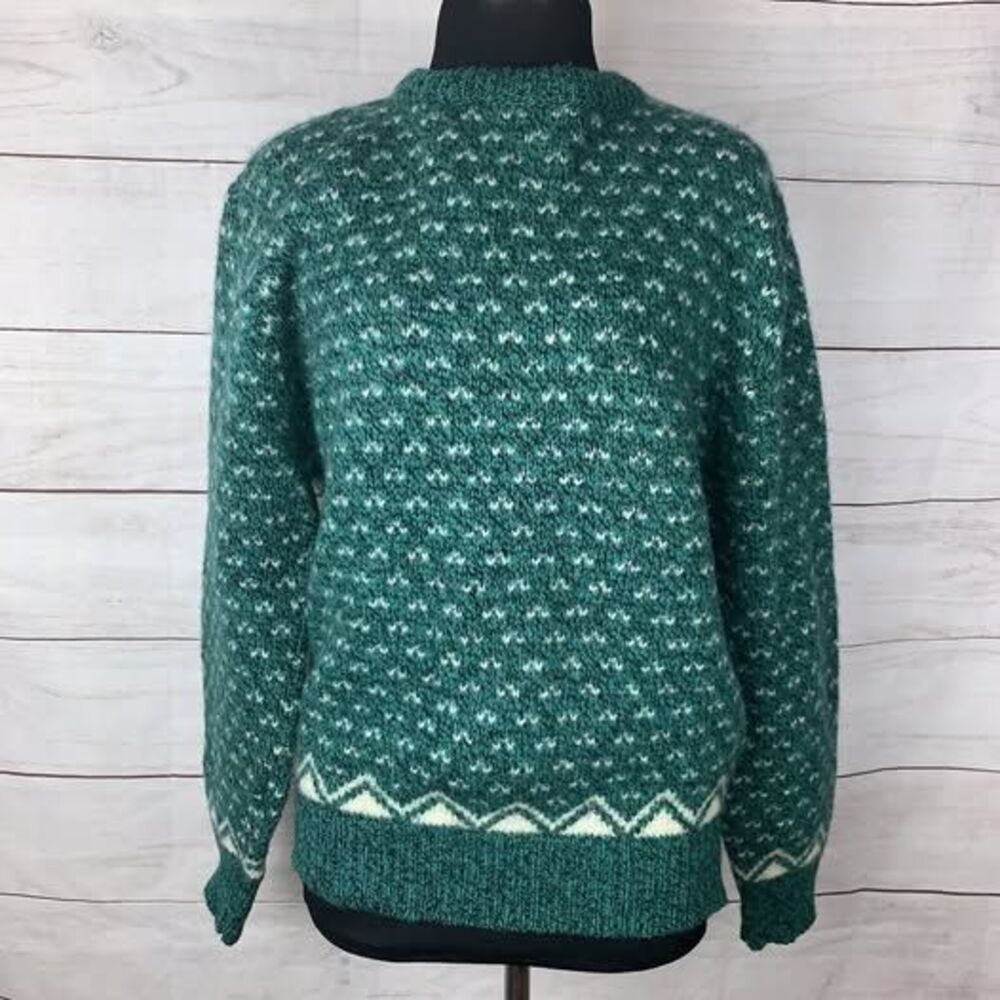 Wool Green sweater pullover jumper medium 8 small 6 Aztec tribal geometric knit